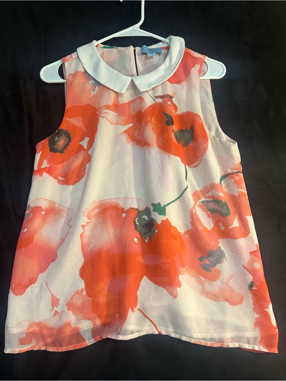 CeCe Floral Peter Pan Collar Sleeveless Blouse Top Women’s Medium Coral Pink
